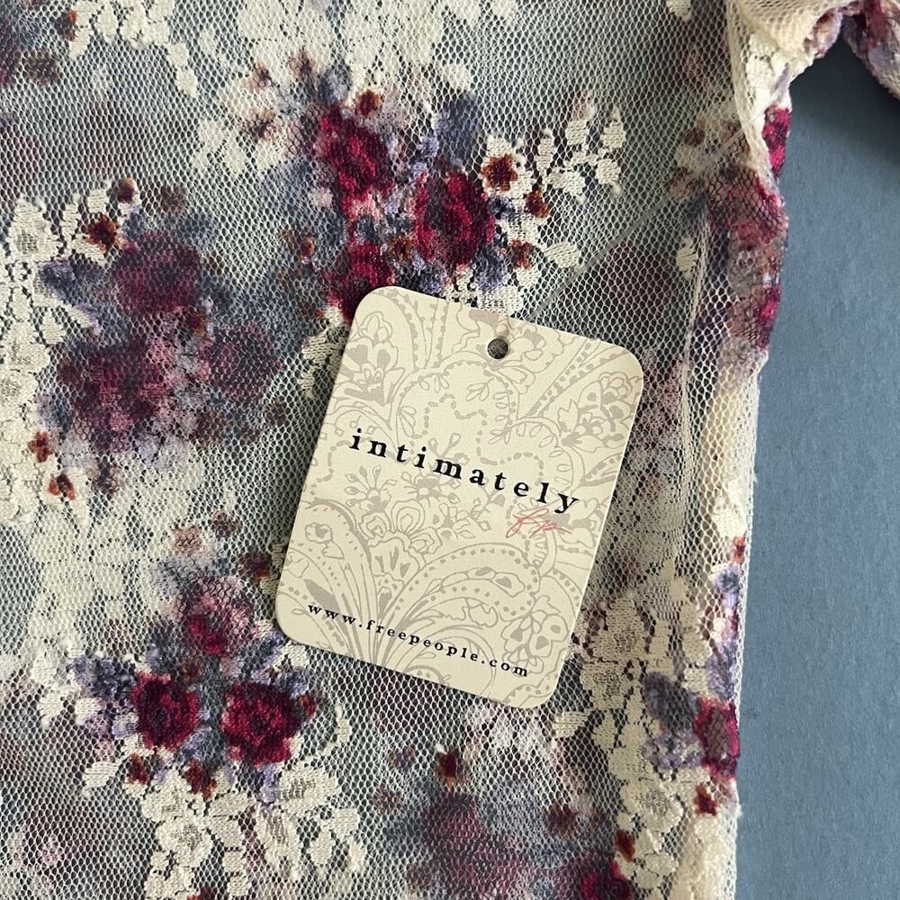 NWT Free People Lady Lux Ivory Combo Sheer Mesh Printed Layering Top - Picture 7 of 9